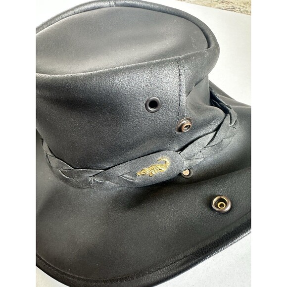 Vintage Coastline Hat Co Black Leather Australian Hat Size Med Crocodile Dundee - Picture 9 of 12